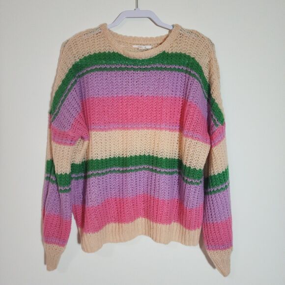 O'Neil Juniors Lake View Striped Drop-Shoulder Sweater Size S Colorful Oversized - Picture 2 of 9